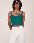 Jerrod is wearing Cropped Cami in Hunter Green and vintage tee off-white Western Pants