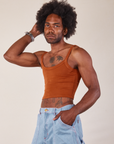 Cropped Cami in Burnt Terracotta angled front view on Jerrod