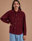 Cropped Corduroy Overshirt - Red Wine