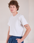 Angled front view of Cropped Burly Tee in Vintage Tee White on Quinn