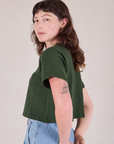 Cropped Burly Tee in Swamp Green side view on Alex