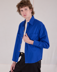 Cropped Overshirt in Royal Blue angled front view on Quinn