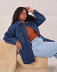 Meghna is wearing Denim Overshirt in Dark Wash