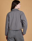 Heritage Mechanic Jacket in Washed Grey back view on Alex
