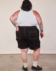 Back view of Carpenter Shorts in Basic Black and Cropped Tank in vintage tee off-white on Sam