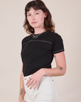JV Tee in Basic Black angled front view on Alex