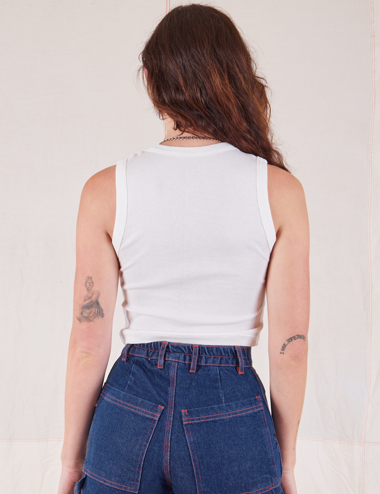 Muscle Tee in Vintage Tee Off-White back view on Alex