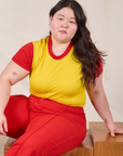 Mismatched Tee in Yellow & Red on Ashley