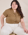 Pantry Button-Up in Desert Brown and vintage tee off-white Western Pants on Ashley