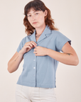 Alex is 5'8" and wearing P Pantry Button-Up in Periwinkle