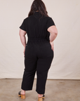 Petite Short Sleeve Jumpsuit in Basic Black back view close up worn by Ashley