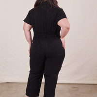 Petite Short Sleeve Jumpsuit in Basic Black back view close up worn by Ashley