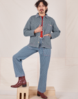 Railroad Stripe Denim Work Pants and matching Work Jacket worn by Jesse