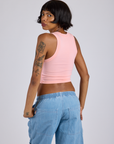Cropped Tank Top in Baby Pink angled back view on Kira
