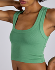 Tank Top in Seafoam Green angled front view close up on Kira
