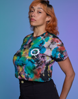 Classic Tee in Rainbow Magic Waters angled front view on Tiara