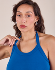 Halter Top in Royal Blue close up on Tiara