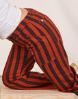 Black Striped Work Pants in Paprika side close up on Tiara