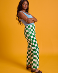Checkerboard Work Pants in White/Green side view on Kandia