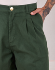 Front close up of Trouser Shorts in Swamp Green on Jesse