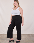 Side view of Western Pants in Basic Black and Cropped Tank in Vintage Tee Off-White on Lish