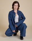 Indigo Denim Work Jacket in Dark Wash worn by Hana