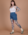 Angled front view of Classic Work Shorts in French Blue paired with Cropped Tank in Vintage Tee White