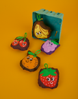 Fruit Plushies in Cherry, Orange, Banana, Grape, and Strawberry