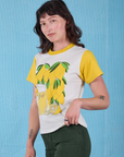 Anniversary Tee in Lemon angled front view on Alex