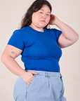 Baby Tee in Royal Blue angled front view on Ashley