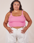 Alicia is 5'9" and wearing XL Cropped Cami in Bubblegum Pink paired with vintage tee off-white Western Pants