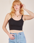 Margaret is 5’11” and wearing P Cropped Cami in Basic Black