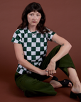 Checker Organic Tee in Swamp Green worn by Alex