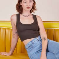 Alex is wearing Cropped Tank Top in Espresso Brown
