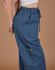 Drop Pocket Cargo Pants in French Blue side close up on Alex