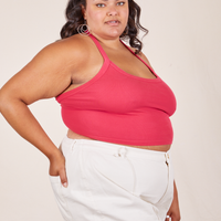 Side view of Halter Top in Hot Pink on Alicia