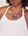 Front close up of Halter Top in Vintage Tee Off-White worn by Jerrod