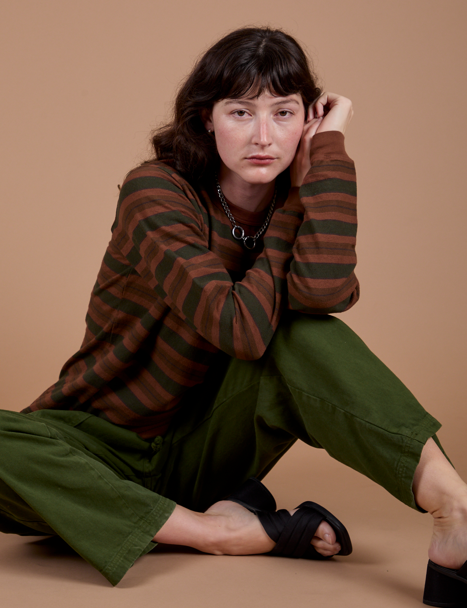 Long Sleeve Striped Burly Tee in Fudgesicle on Alex