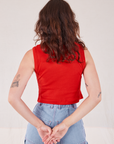 Muscle Tee in Mustang Red back view on Alex