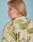 Pantry Button-Up in Ocean and Sky back close up on Juliet