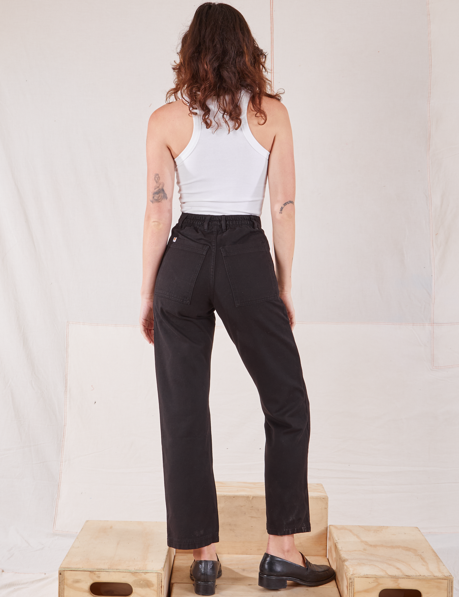 Organic Work Pants in Basic Black back view on Alex