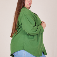 Side view of Oversize Overshirt in Lawn Green on Marielena