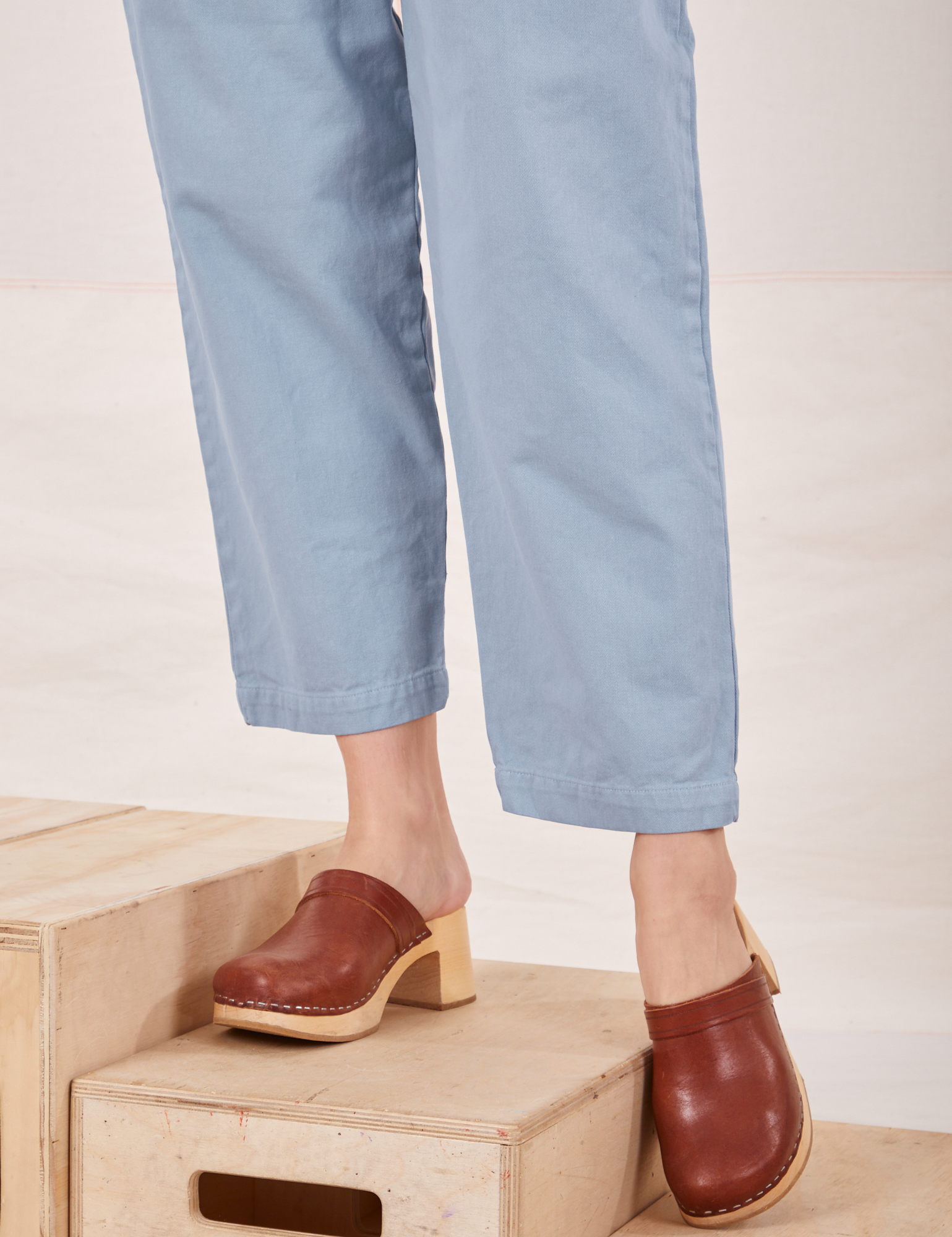 Heavyweight Trousers in Periwinkle pant leg close up on Alex