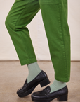 Petite Pencil Pants in Lawn Green pant leg side view close up on Hana