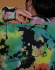 Magic Waters Long Sleeve Burly Tee in Rainbow back shoulder close up on Sam