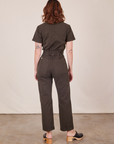 Back view of Short Sleeve Jumpsuit in Espresso Brown worn by Alex