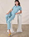 Short Sleeve Jumpsuit in Baby Blue on Alex