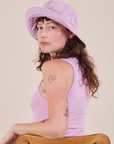 Wide Brim Denim Bucket Hat in Lilac on Alex