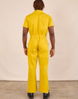 Short Sleeve Jumpsuit in Golden Yellow back view on Issac
