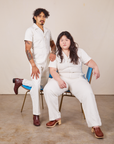 Ashley and Jesse are both wearing Short Sleeve Jumpsuit in Vintage Tee Off-White